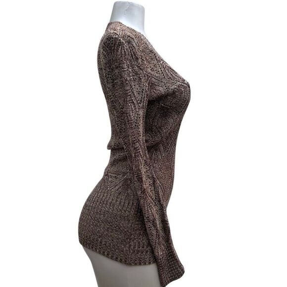 Liv Pullover Sweater Women's Medium Brown Heather Pointelle Knit V-neck - Picture 3 of 11